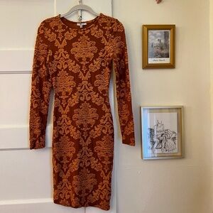 NWOT Iris Orange Velvet Bodycon Dress